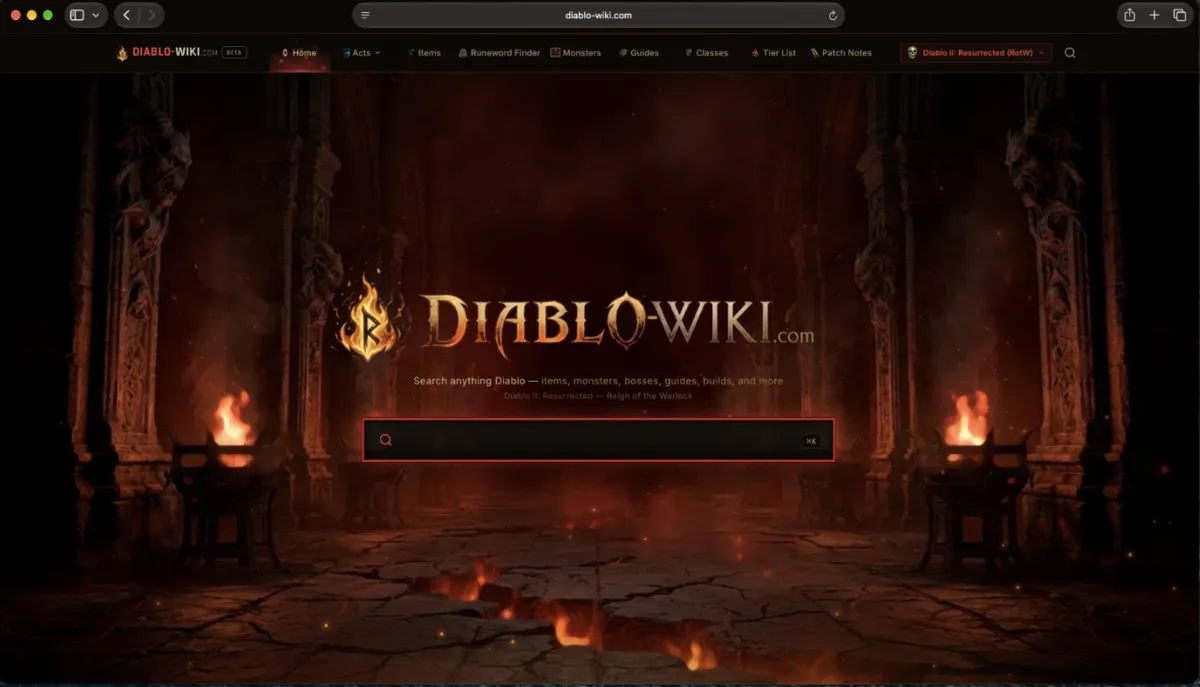 Screenshot of the diablo-wiki.com home page.